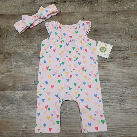 Little Me Dillard's Heart Print Girls 3 Months Jumpsuit & Headband, 2 Piece Set - Picture 2 of 16
